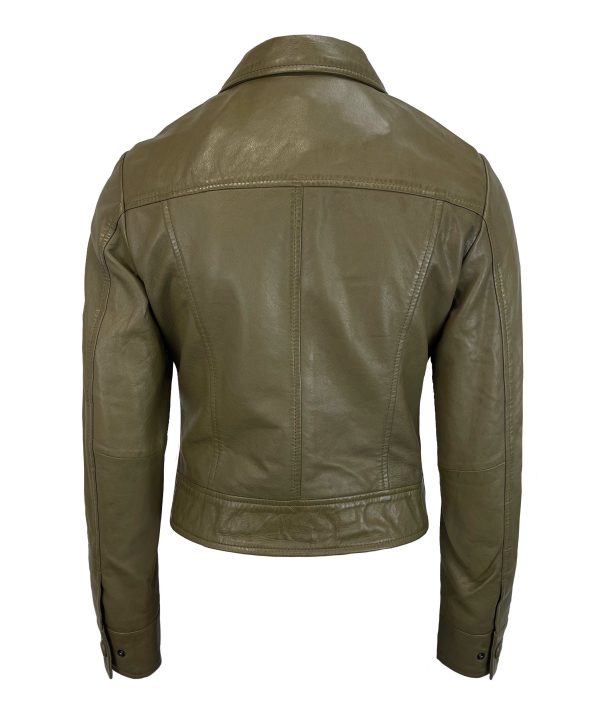 Groene leren jas - Quinn - Afbeelding 2