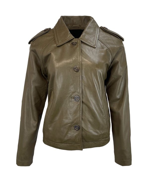 Dames Korte Khaki Echte Leren Jas - Maha
