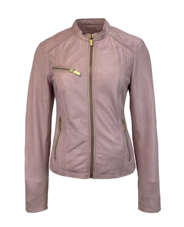 Dames Korte Roze Echte Leren Jas - Tiana