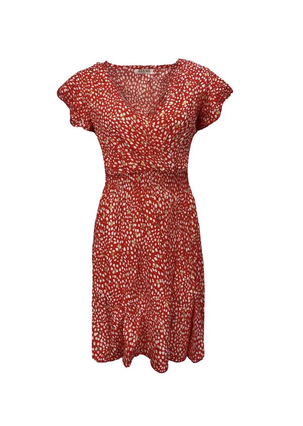 Korte Rode Zomerjurk Met Gouden Details - Dareen