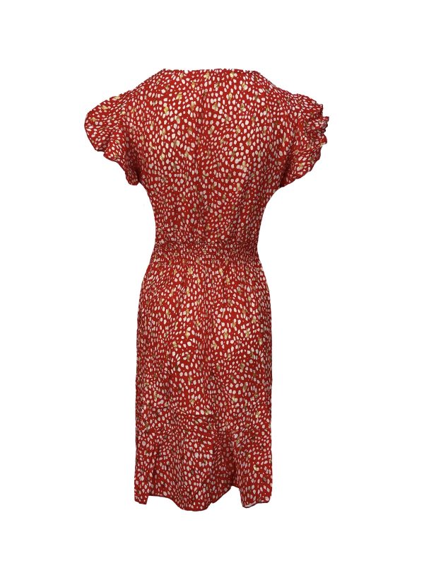 Korte Rode Zomerjurk Met Gouden Details - Dareen - Afbeelding 2
