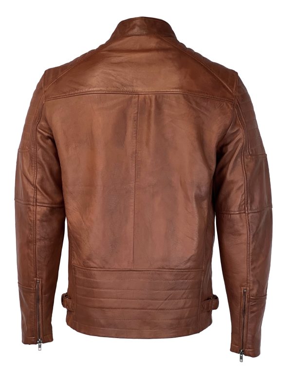 BROWN LEATHER BIKER JACKET- Urbano - Afbeelding 2
