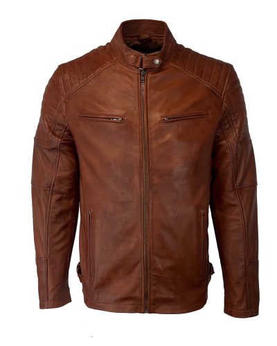 BROWN LEATHER BIKER JACKET- Urbano