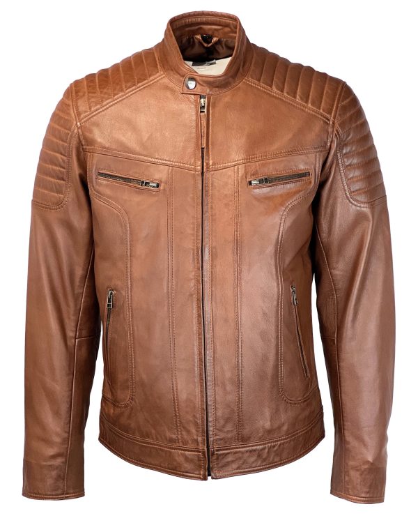 Heren leren bikerjack cognack -Pablo - Afbeelding 5