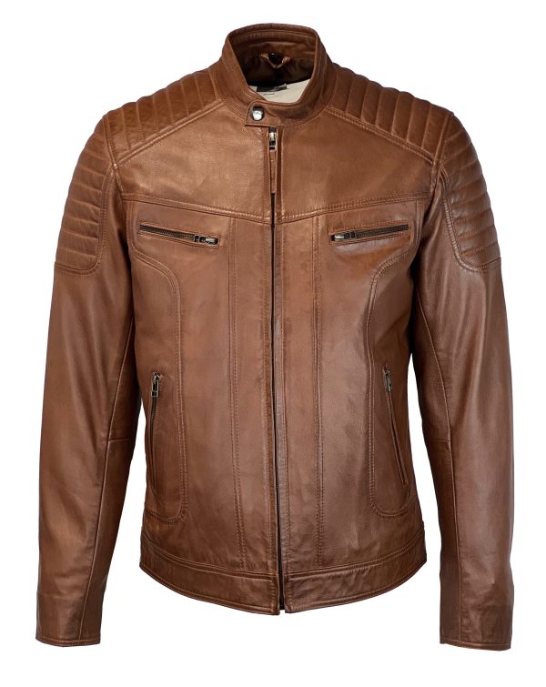 Heren leren bikerjack cognack -Pablo - Afbeelding 4