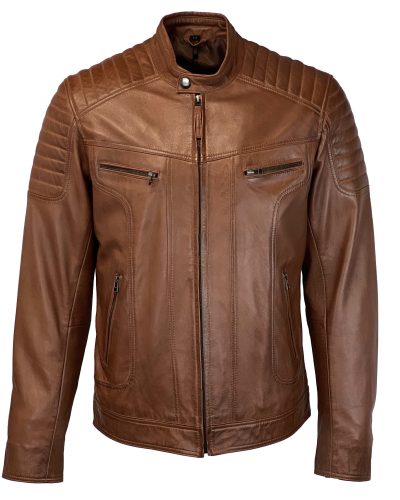 Heren leren bikerjack cognack -Pablo