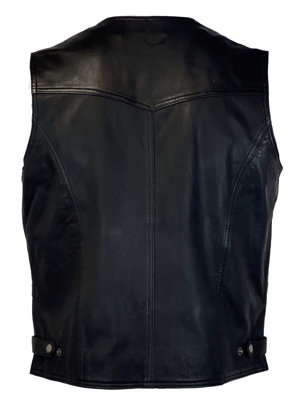 Zwarte leren heren vest-Lerato - Afbeelding 2