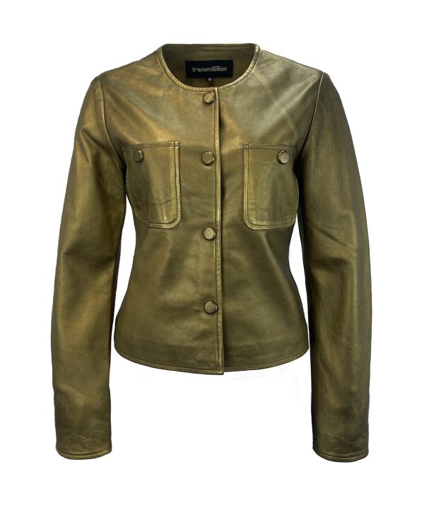 Dames Korte Gouden Echte Leren Jas -Lotje