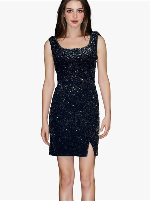 Zwarte Korte Glitter Galajurk Met Strikdetails - Rimy
