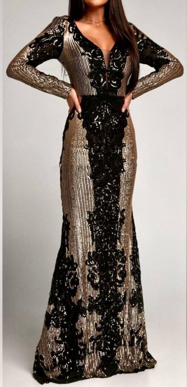 Zwarte/Gouden Glitter Paillettenjurk - Alaya