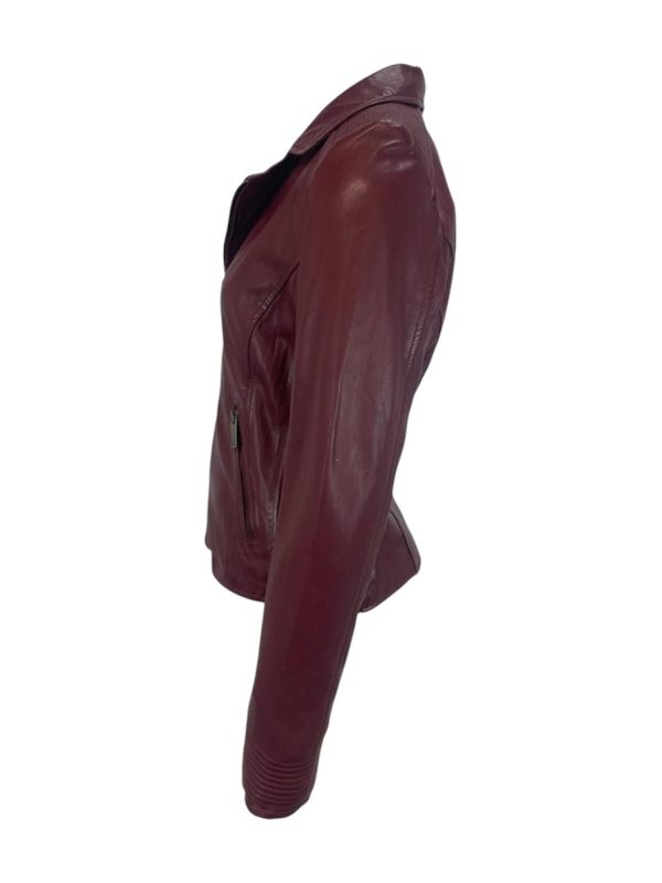 Dames Korte Bordeaux Echte Leren Jas - Rosemary - Afbeelding 2