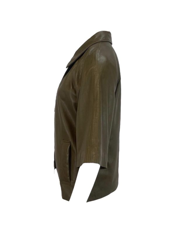 Dames Korte Khaki Echte Leren Jas - Noura - Afbeelding 2