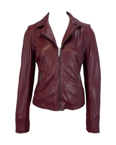 Dames Korte Bordeaux Echte Leren Jas - Rosemary