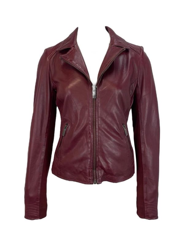 Dames Korte Bordeaux Echte Leren Jas - Rosemary