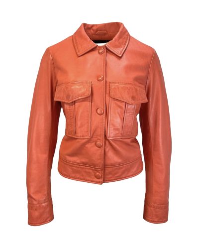 Dames Korte Echte Leren Oranje Leren Jas - Quinn