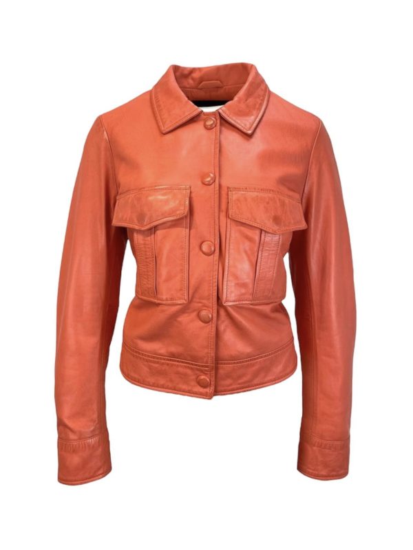 Dames Korte Echte Leren Oranje Leren Jas - Quinn