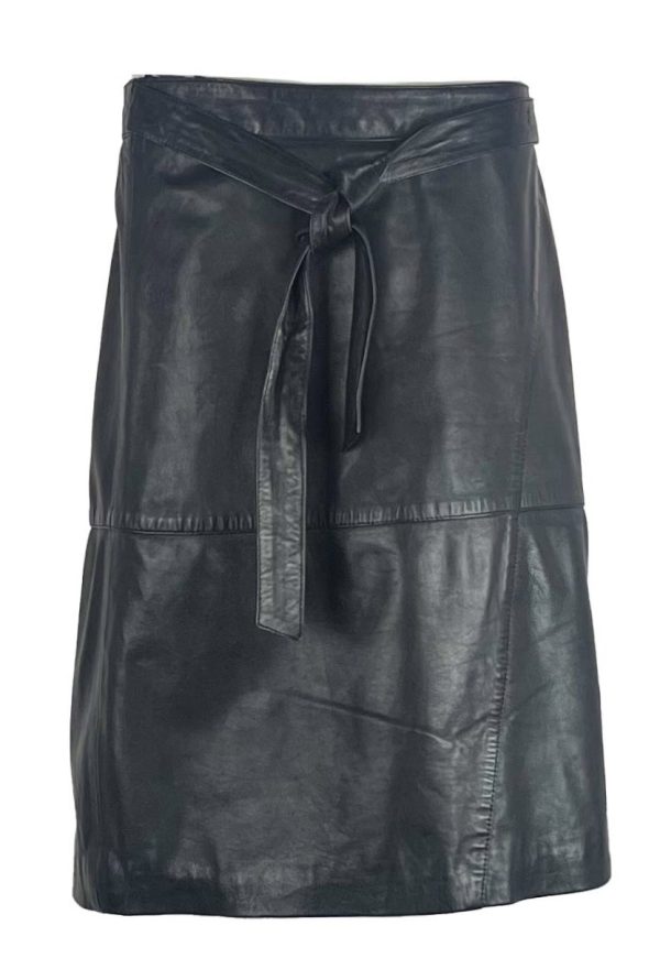Knielange leren rok met taille riem marineblauw-Elle