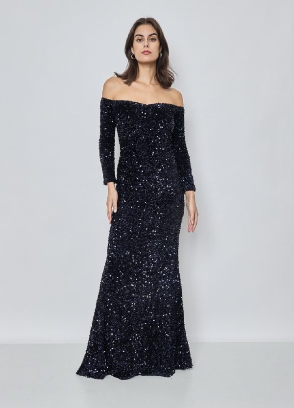 Zwarte Off-shoulder galajurk - Azzurra