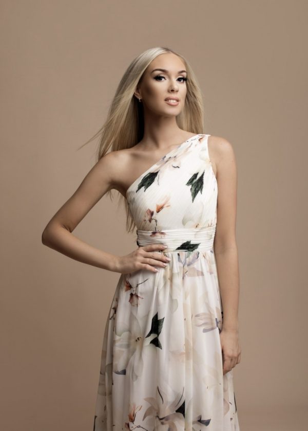 Witte Asymmetrische Bloemenjurk - Annetta - Afbeelding 2