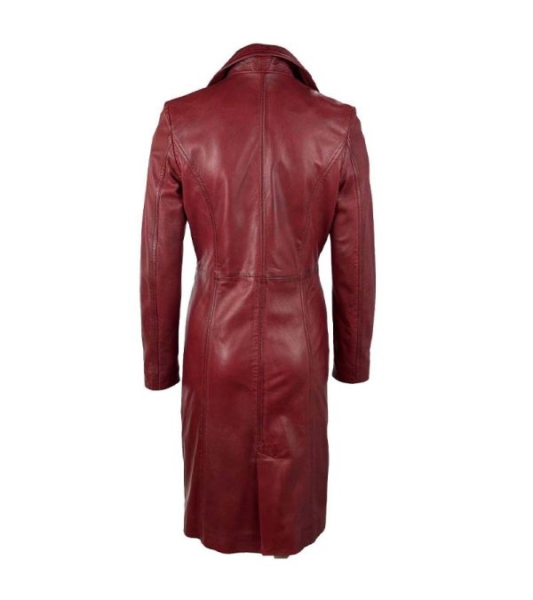 Dames lange rood parka leren jas -Mona - Afbeelding 2