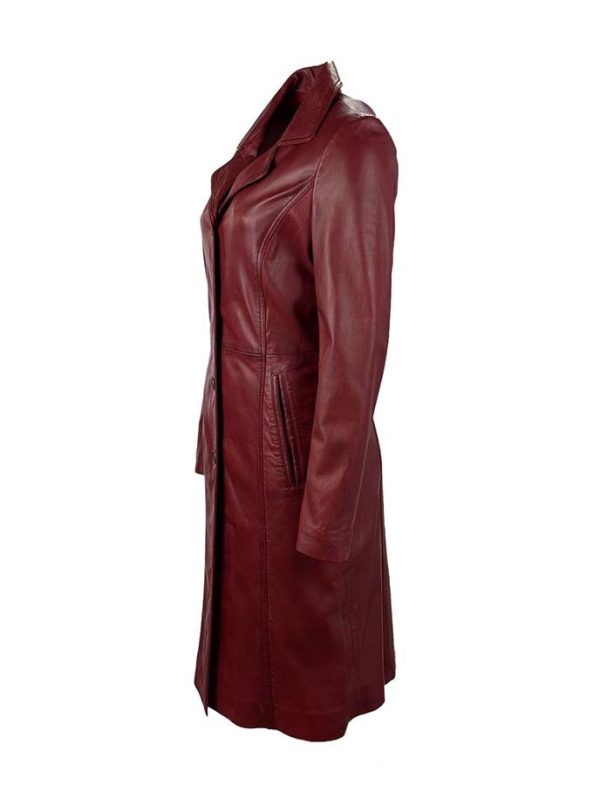 Dames lange rood parka leren jas -Mona - Afbeelding 3