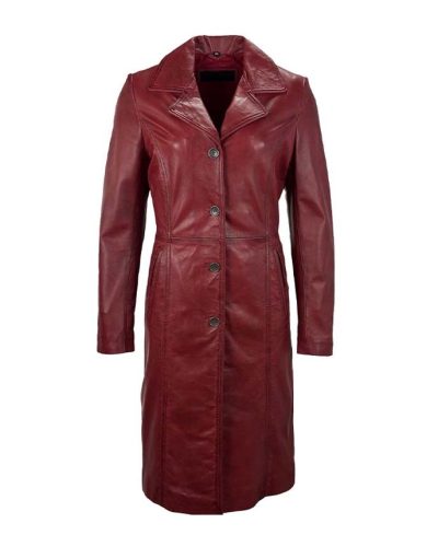 Dames lange rood parka leren jas -Mona - bestel bij BK Leder Dames lange rood parka leren jas -Mona
