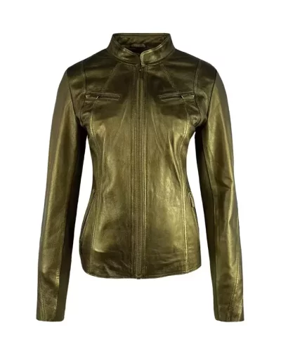 Dames gouden biker leren jas -Lalatto