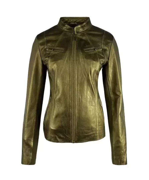 Dames gouden biker leren jas -Lalatto