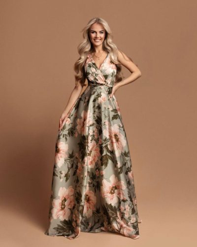 Groene galajurk met bloemenprint -Seola - bestel bij BK Leder Groene galajurk met bloemenprint -Seola