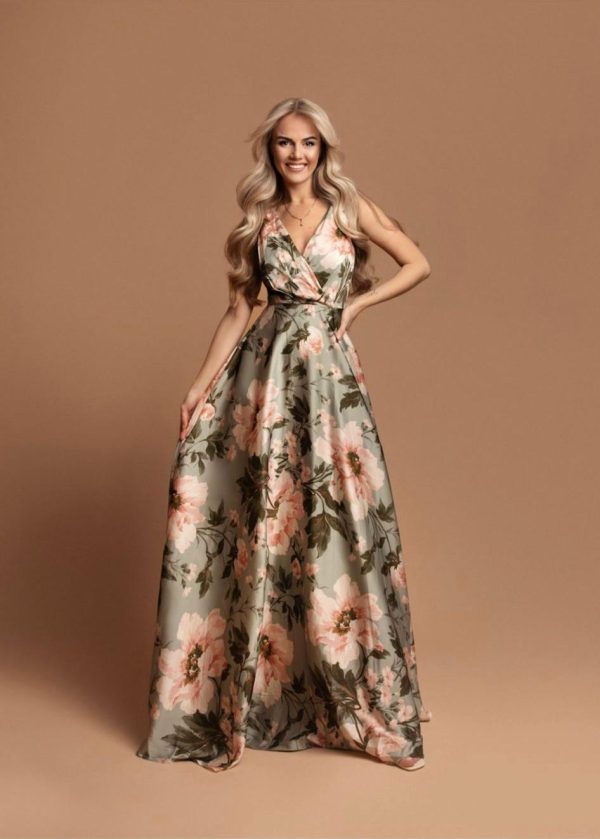 Groene galajurk met bloemenprint -Seola