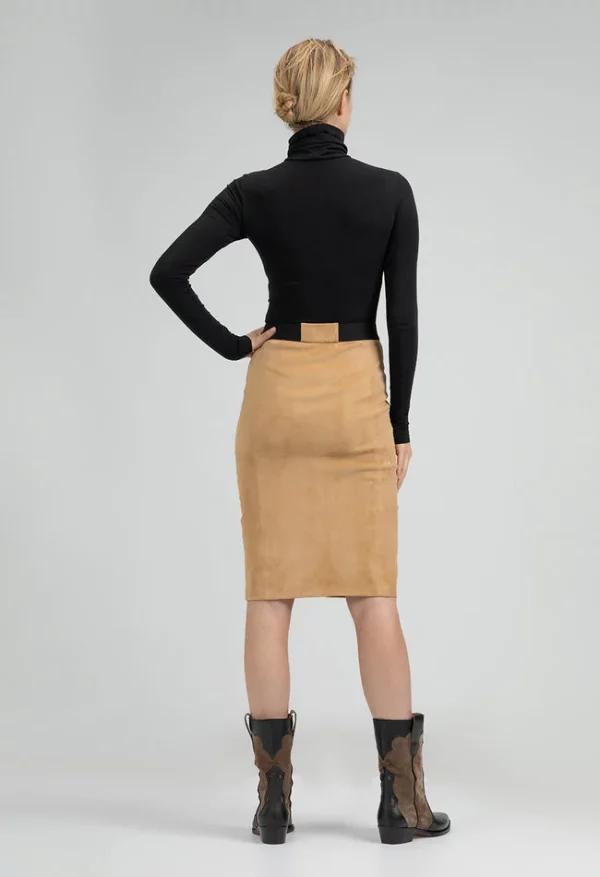 Dames taupe echt leren suede kokerrok - Coco - Afbeelding 2