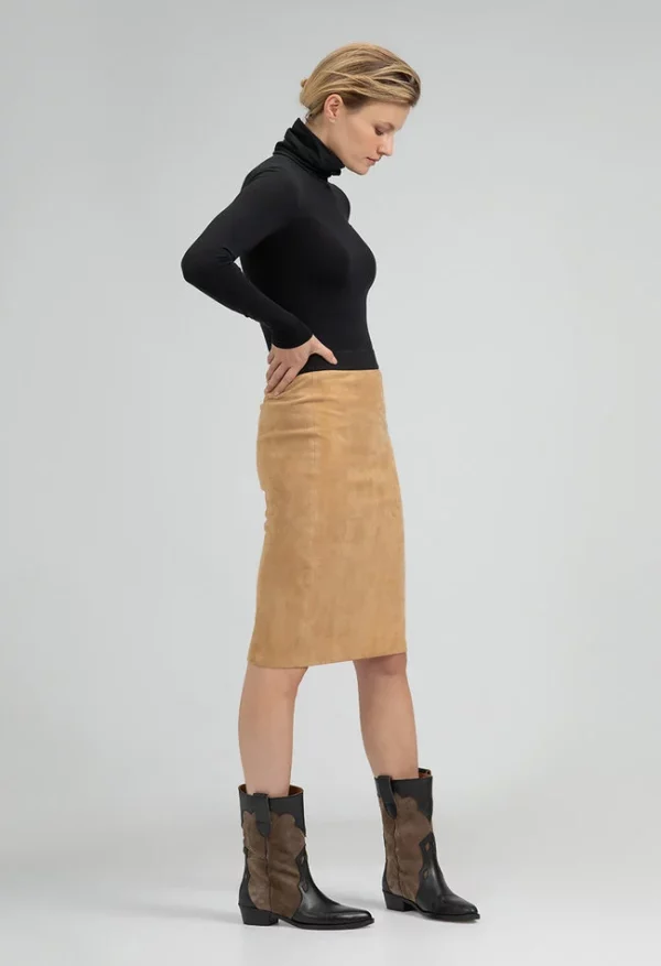 Dames taupe echt leren suede kokerrok - Coco - Afbeelding 3
