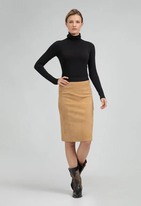 Dames taupe echt leren suede kokerrok - Coco