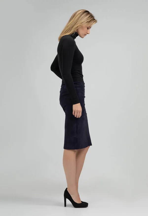 Dames blauwe echt leren suede rok -Coco - Afbeelding 2