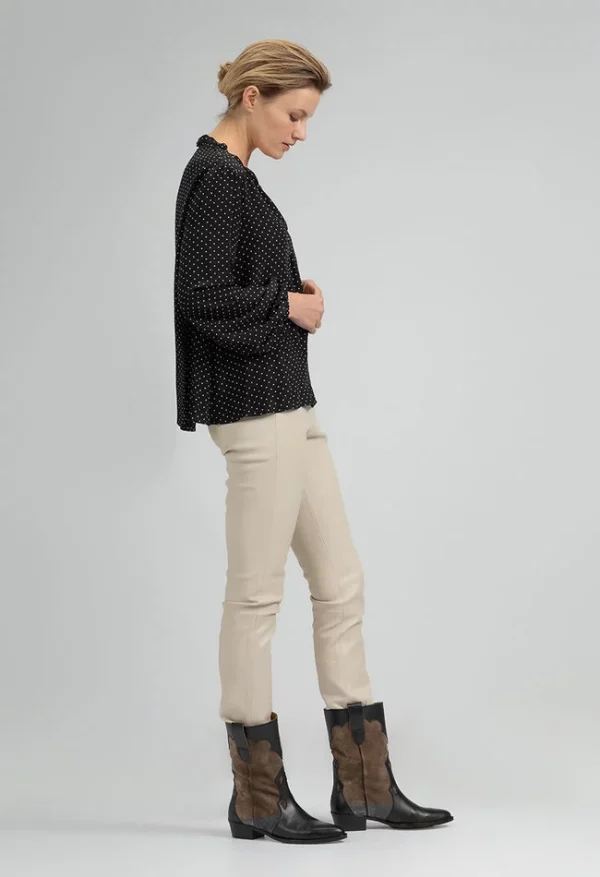 Dames ecru echt leren legging - Uma - Afbeelding 3