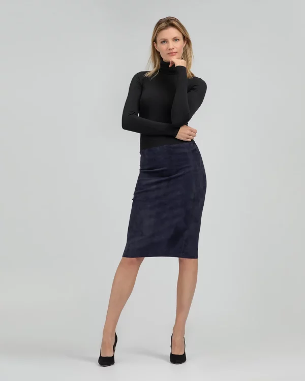 Dames blauwe echt leren suede rok -Coco