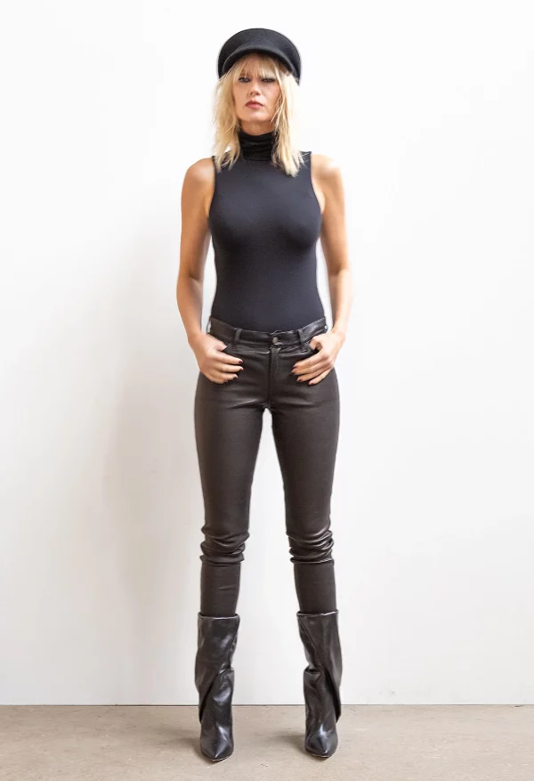 Dames zwart echt leren broek - Jean