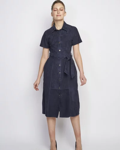 Dames navy echt leren jurk - Suze