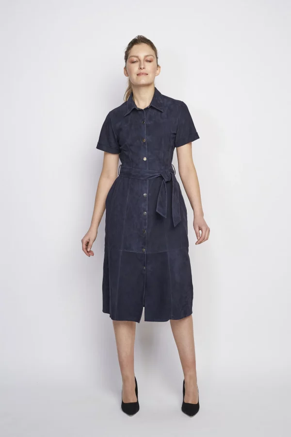 Dames navy echt leren jurk - Suze