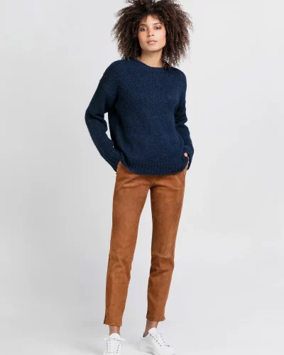 Dames cognac echt leren broek suede - Noach
