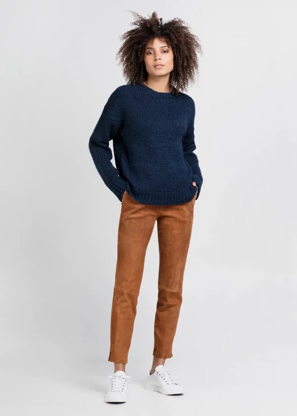 Dames cognac echt leren broek suede - Noach