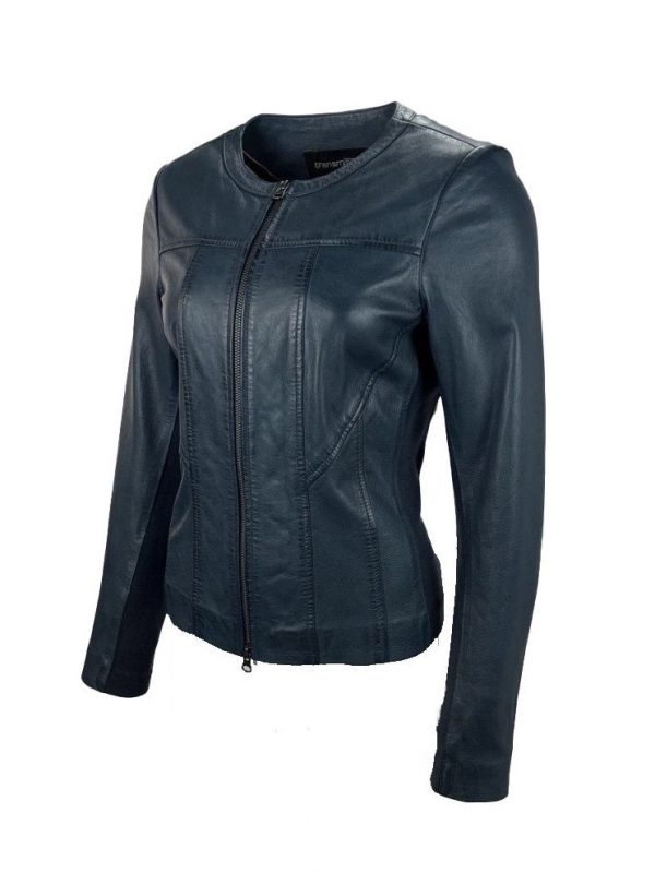 Echt leren korte blauwe jas  met rechte rits - Sara - Afbeelding 3