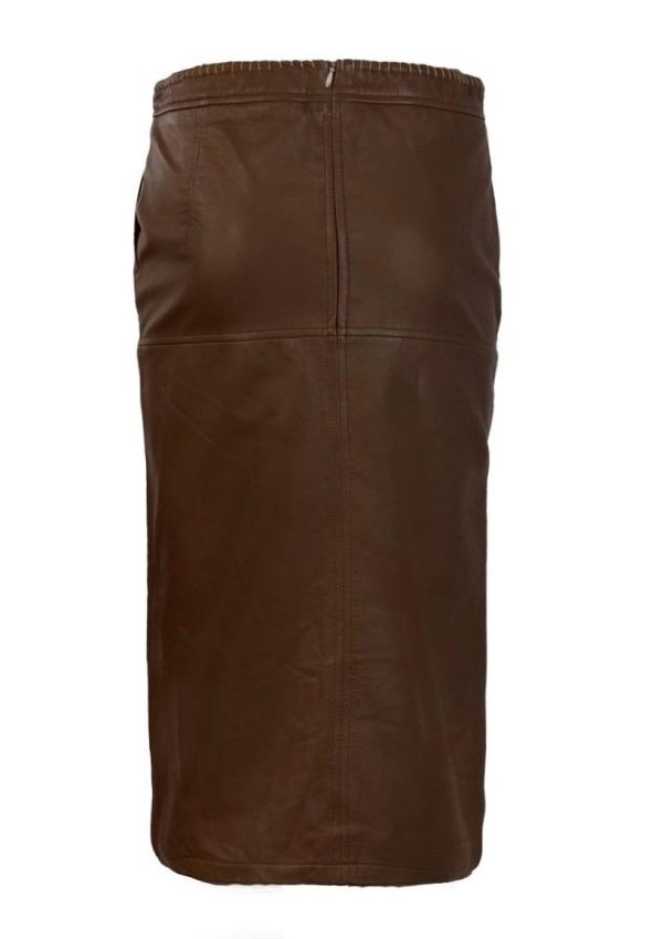 Dames echt Leren lange rok cognac - Kirae - Afbeelding 2
