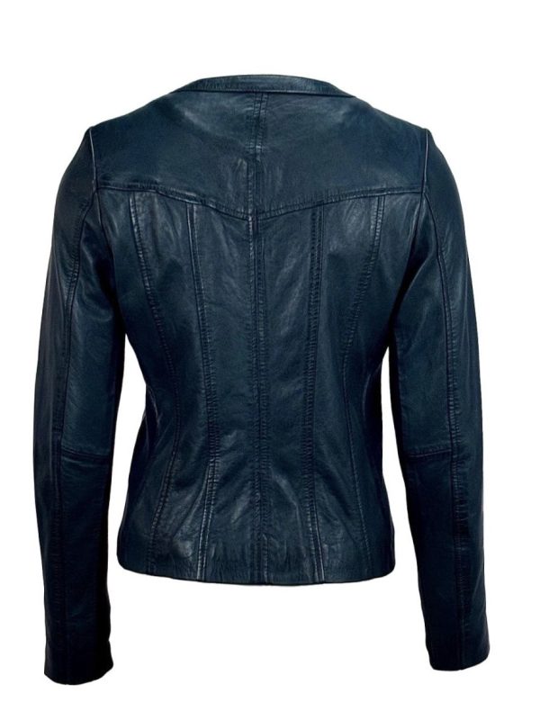Echt leren korte blauwe jas  met rechte rits - Sara - Afbeelding 2