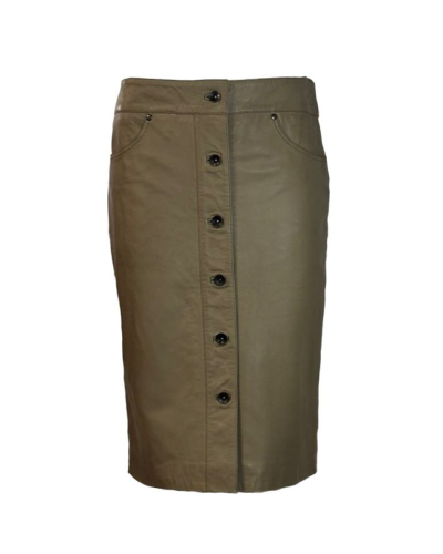 Echt leren beige korte rok met knopen -Celestina