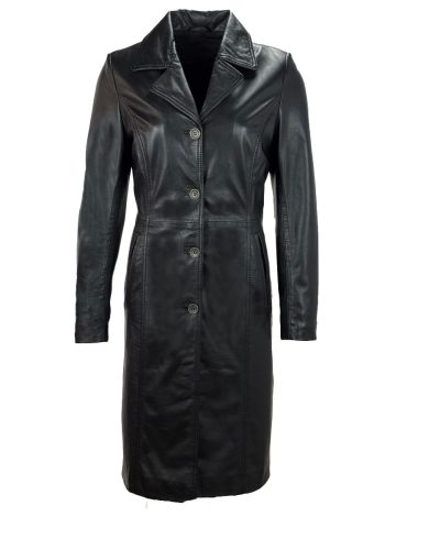 Echt leren zwart lange jas – Mona - bestel bij BK Leder Echt leren zwart lange jas - Mona