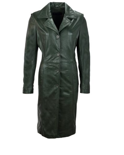 Dames lange groene parka leren jas -Mona