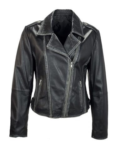 Echt leren beige zwart korte jas -Anita - bestel bij BK Leder Echt leren beige zwart korte jas -Anita