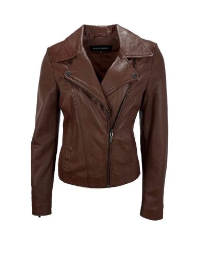 Echt leren cognac korte jas -Merida - bestel bij BK Leder Echt leren cognac korte jas -Merida