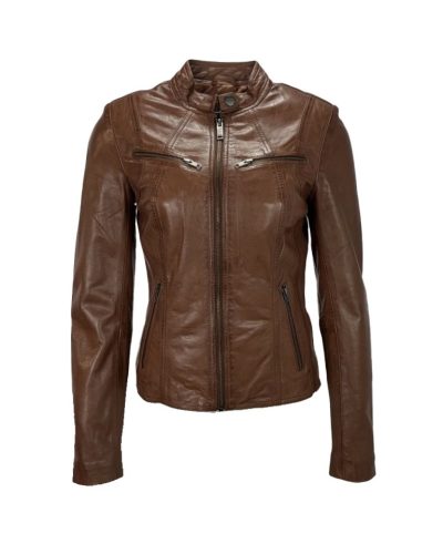 Leren kort tobacco biker dames jas – salena - bestel bij BK Leder Leren kort tobacco biker dames jas - salena